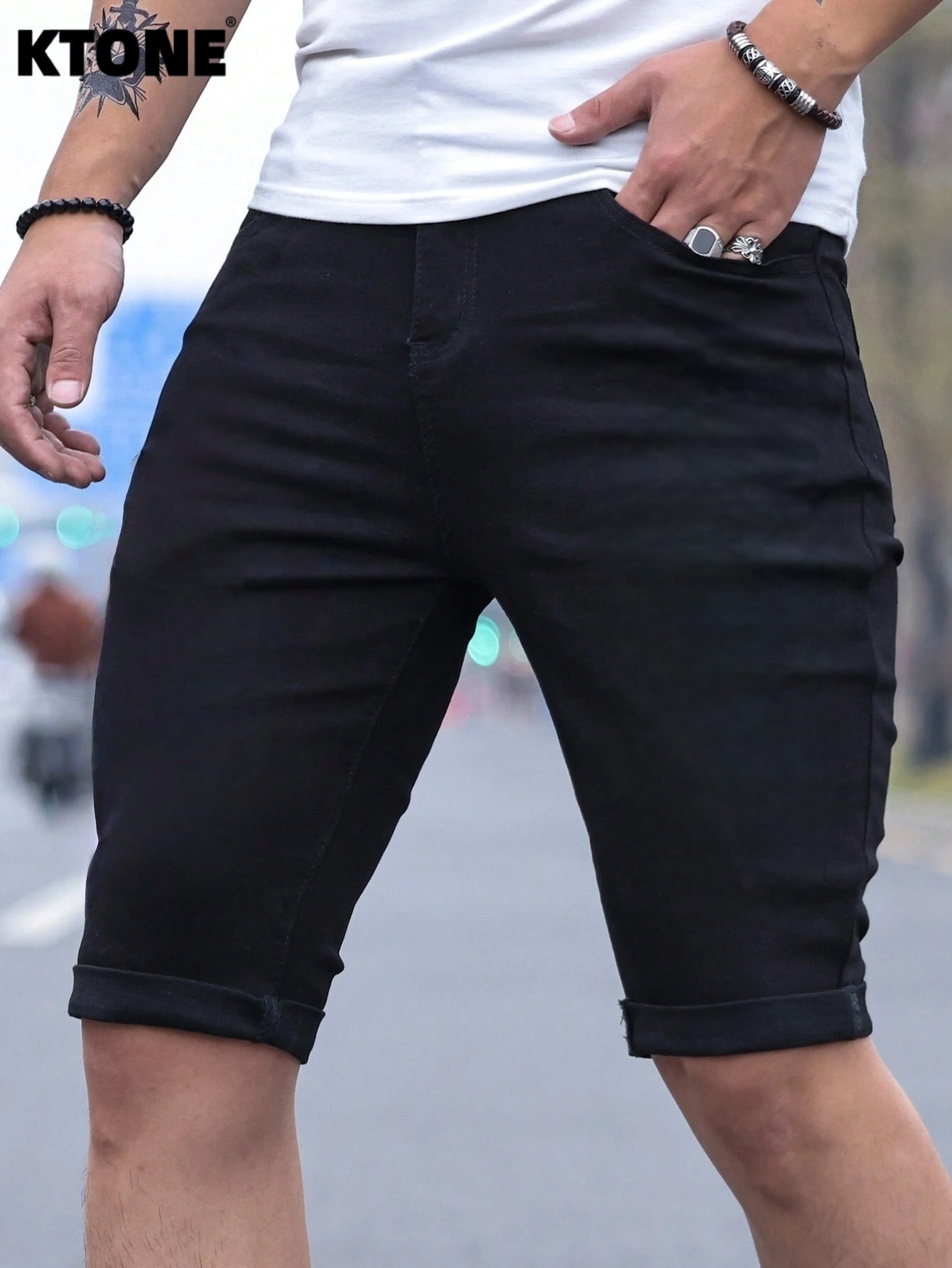 Men Fashion Jeans - Men's jorts Slim Fit Black Stretch