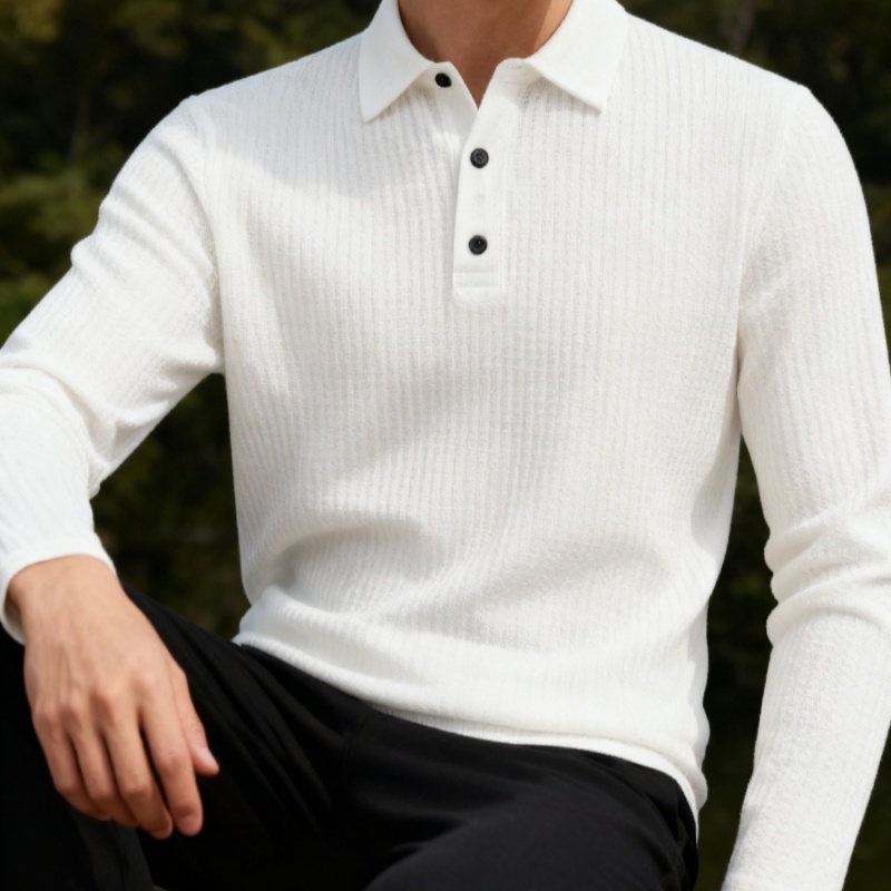 Men'S Fashion - Men's summer-autumn long-sleeved Polo shirt, solid