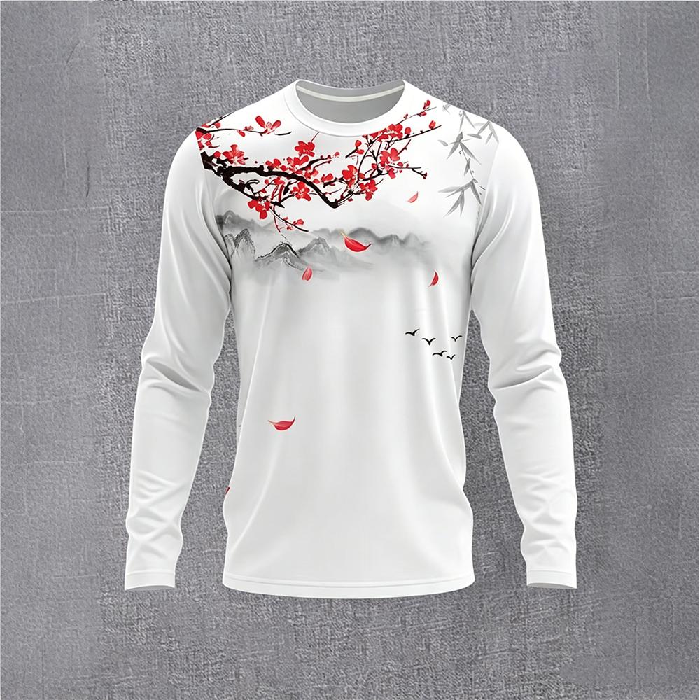 Men'S Fashion - Chinese Style Ink Plum Blossom Long