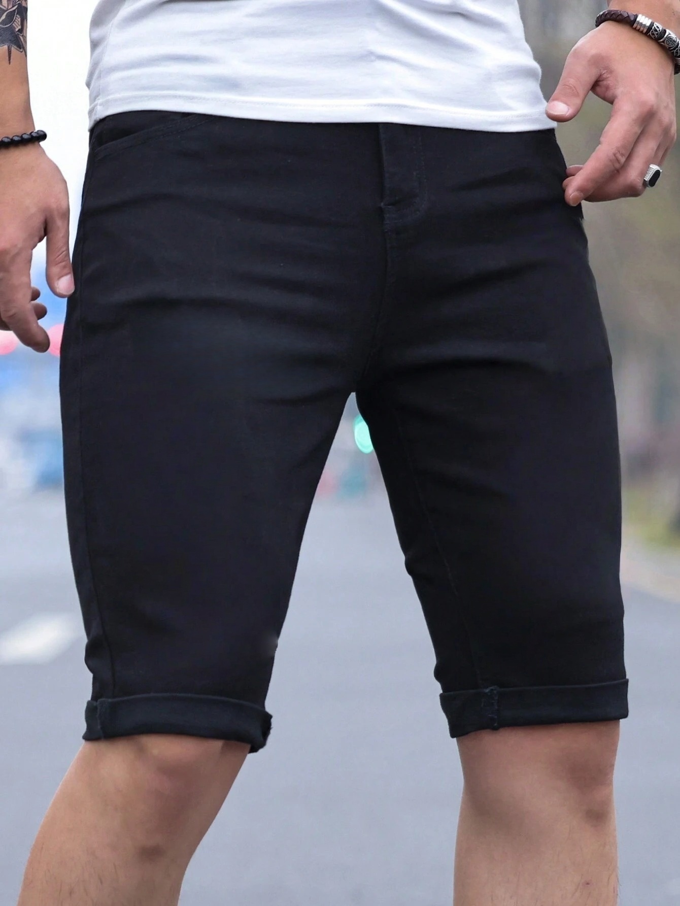 Men's jorts Slim Fit Black Str - огляд і ціна Men Fashion Jeans