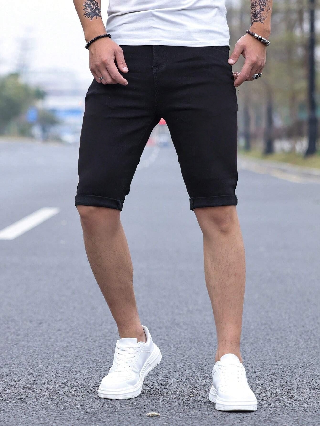 Men's jorts Slim Fit Black Str - огляд і ціна Men Fashion Jeans
