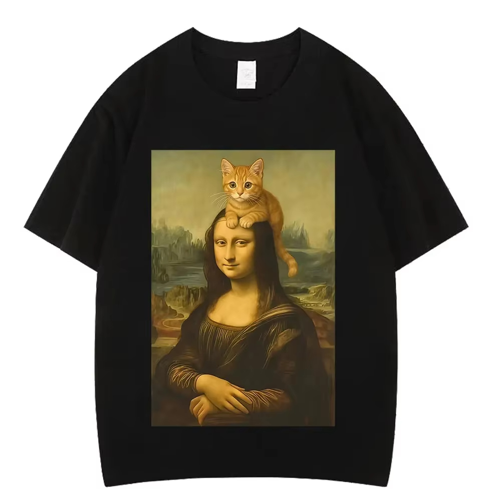 Cat Mona Lisa Funny Meme T-Shi - огляд і ціна Men'S Fashion Aesthetics
