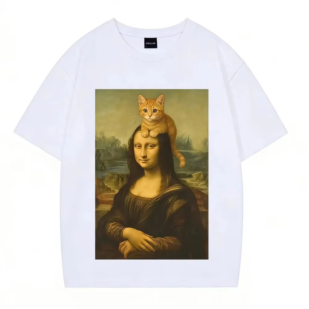Cat Mona Lisa Funny Meme T-Shi - огляд і ціна Men'S Fashion Aesthetics